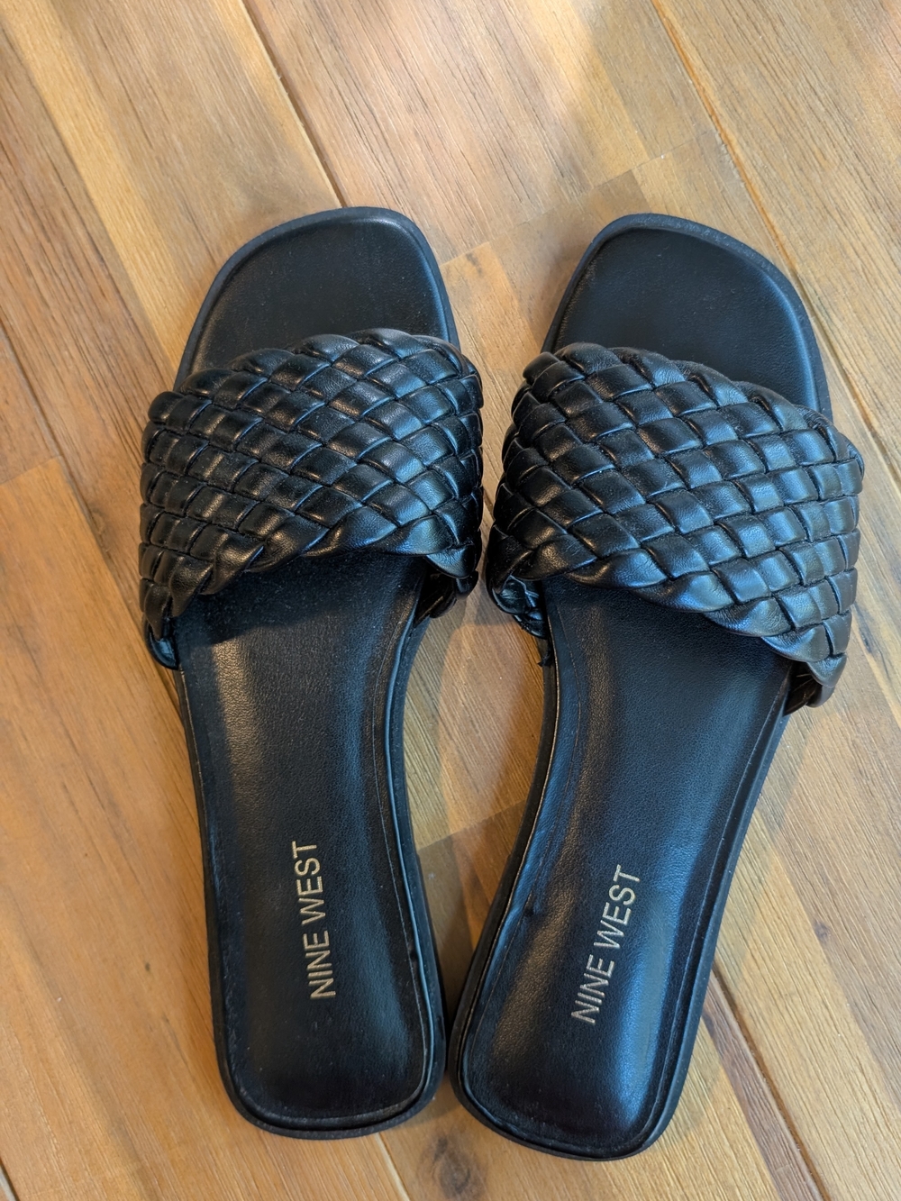 Nine West Black Braided Leather Slide Sandals